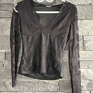 See through long sleeve lace top